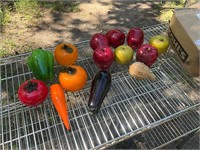 6 glass fruit and 8 plastic fruit