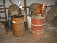 6 USED OIL DRUMS & STANDS