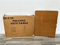 Vintage 60" x 24" folding tote table in original
