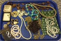 Tray lot of vintage and costume jewelry