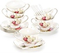 Floral Porcelain Tea Cup Set - 6pc