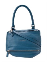 Givenchy Blue Leather Zip Closure Top Handle Bag