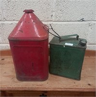 Old 5 Gallon Motor Spirit Pyramid Oil Can and a