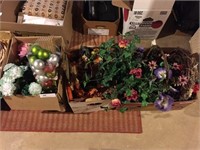 3 Boxes: Artificial Flowers, Decorations, Etc.