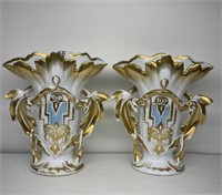 OLD PARIS PAIR OF ANTIQUE 10" H GLAZED PORCELAIN