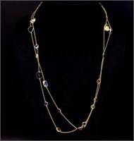 Multi gemstone set 14ct yellow gold rope necklace