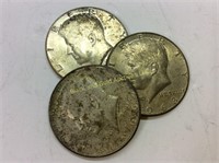 Lot: 3 circulated 40% silver Kennedy halves