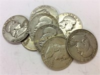 Lot: 8 circulated Franklin halves