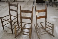 2 Vintage Wooden Rockers & 1 Chair