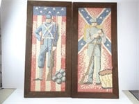 Pair of 33.5" x 16" Framed Cross Stitch Civil War