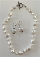 BEAUTIFUL STERLING PEARL NECKLACE & EARRINGS SET