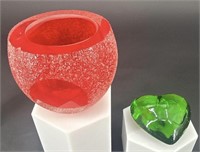 5Th Avenue Crystal Votive & Green Art Glass Heart
