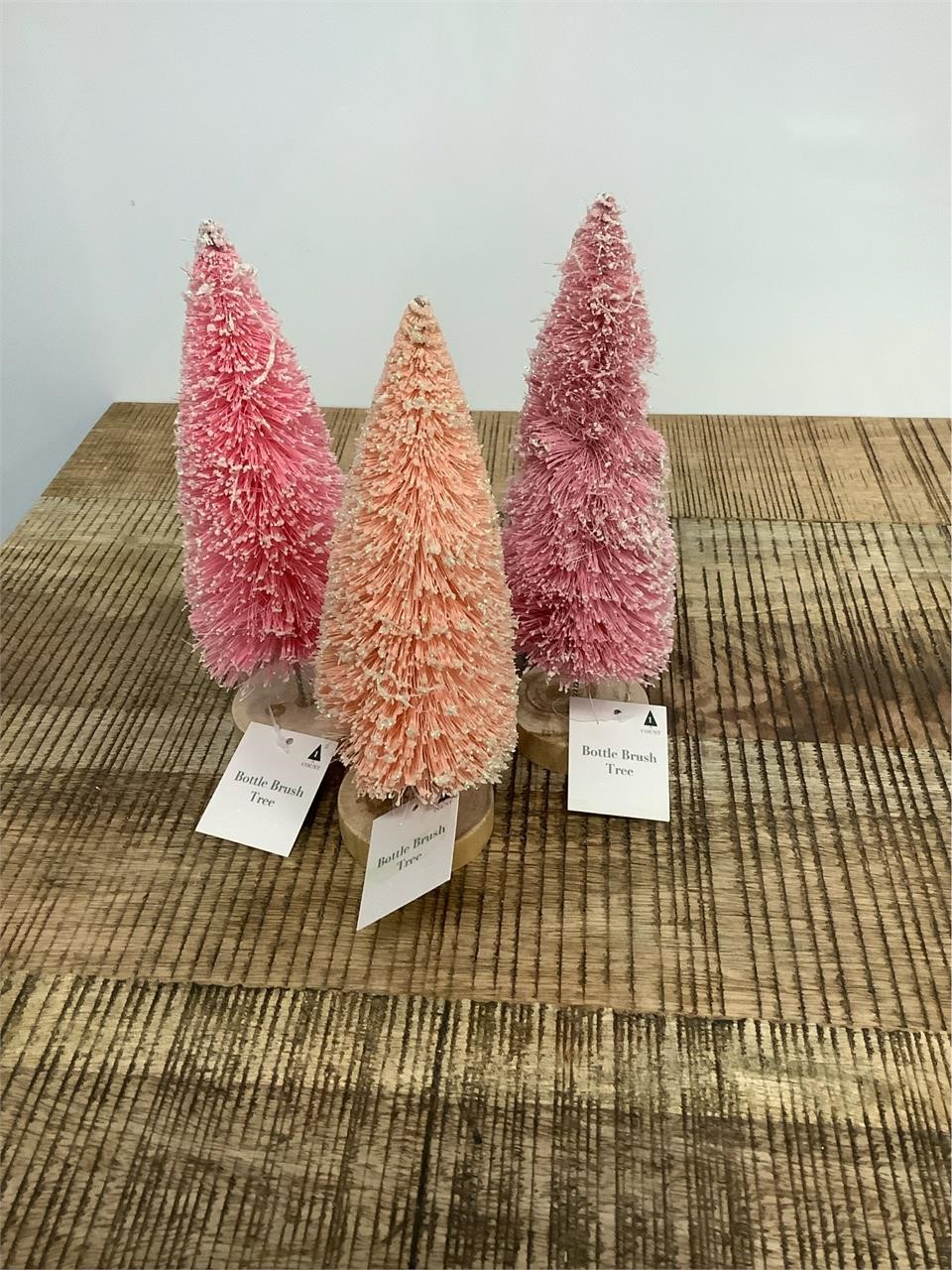 $9  set of 3 bottle brush pink tree decorations 6