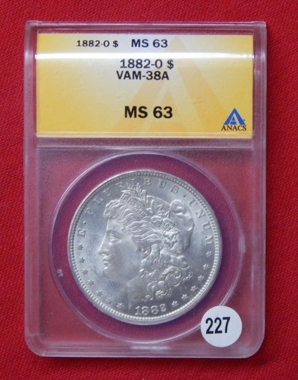1882 O Morgan Silver Dollar ANACS MS63 VAM 38A