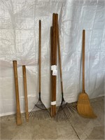 Yard tool handles, rakes, broom