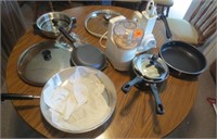 Food chopper, cooking pans, misc.