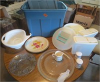 Tote, containers, drain bowl, misc.