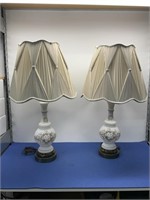 Par of Vintage Hand Painted Ceramic Table Lamps