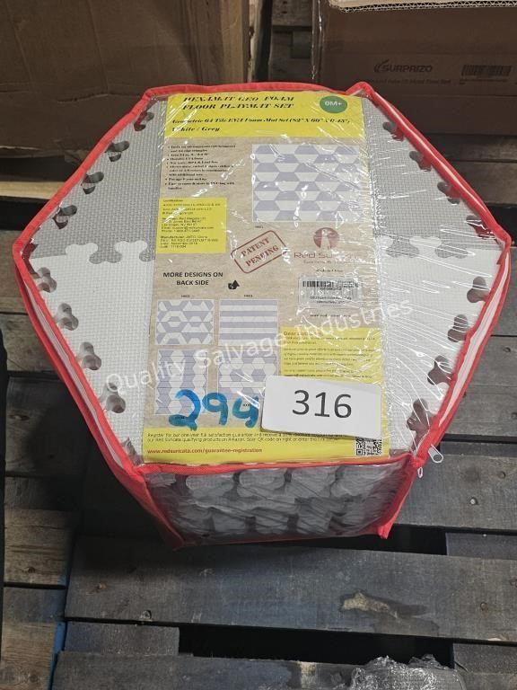 foam floor play mat kit 82x60” (white/grey)