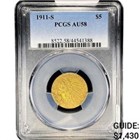 1911-S $5 Gold Half Eagle PCGS AU58