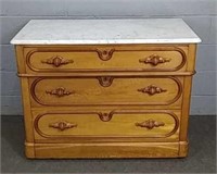 Carved Victorian Marble Top Chest