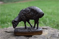 Antique Cast Bronze Sheep Sculpture on Stand