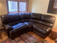 3 SECTION DARK BROWN LEATHER SOFA, 90", ALL