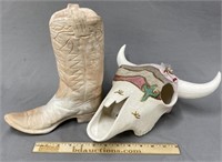 Western Pottery Painted Skull & Boot