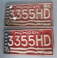 Pair of 1976 Michigan license plates, matching.