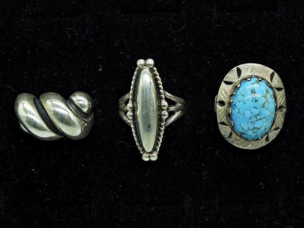 3 VINTAGE STERLING RINGS