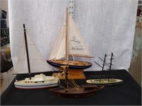 4 Wood model sail boats ships