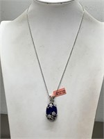 STAINLESS STEEL/LAPIS PENDANT NECKLACE