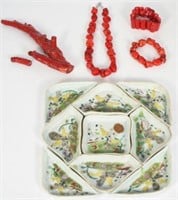 Lot: Chinese Porcelain Candy Dishes, Coral, etc.