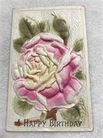 Embossed happy birthday rose postcard