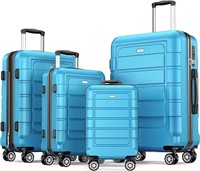 Expandable 4 Piece Luggage Set Sky Blue