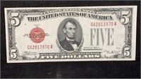 Currency: 1928-D $5 Red Seal United States Note,