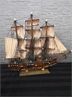 Vintage Wooden Sailboat replica model with stand