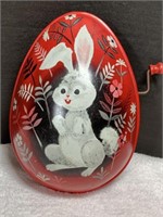 Vintage Old Mattel Red Tin Easter Bunny Egg Hand