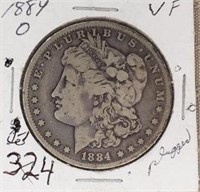 1884O Morgan Silver Dollar solid O plugged VF