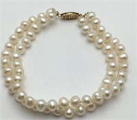Pearl Beaded Bracelet W 14k Gold Clasp