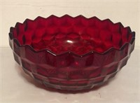 Vintage Red Glass Bowl 8” Round