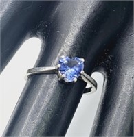 Sterling Silver Simulated Blue Sapphire Heart Ring