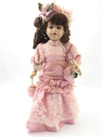 Pink Dress Porcelain Doll On Stand