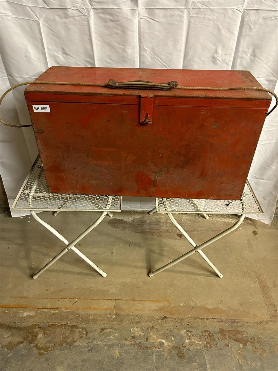 VTG Wooden Tackle/Tool Box w/ Fishing Items