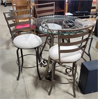 GLASS TOP BAR HEIGHT TABLE W/ 3 CHAIRS