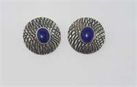 Silver and blue stone clip earrings