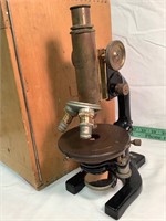Antique brass Reichert monocular microscope