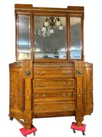 MONUMENTAL FRENCH INLAID DRESSER WITH MIRROR