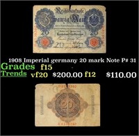 1908 Imperial Germany 20 Mark Note P# 31 Grades f+