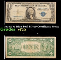 1935G $1 Blue Seal Silver Certificate Grades vf, v